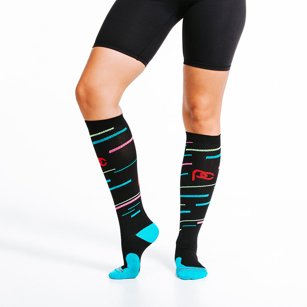 Pro Compression Marathon Socks, Black with Neon Stripes