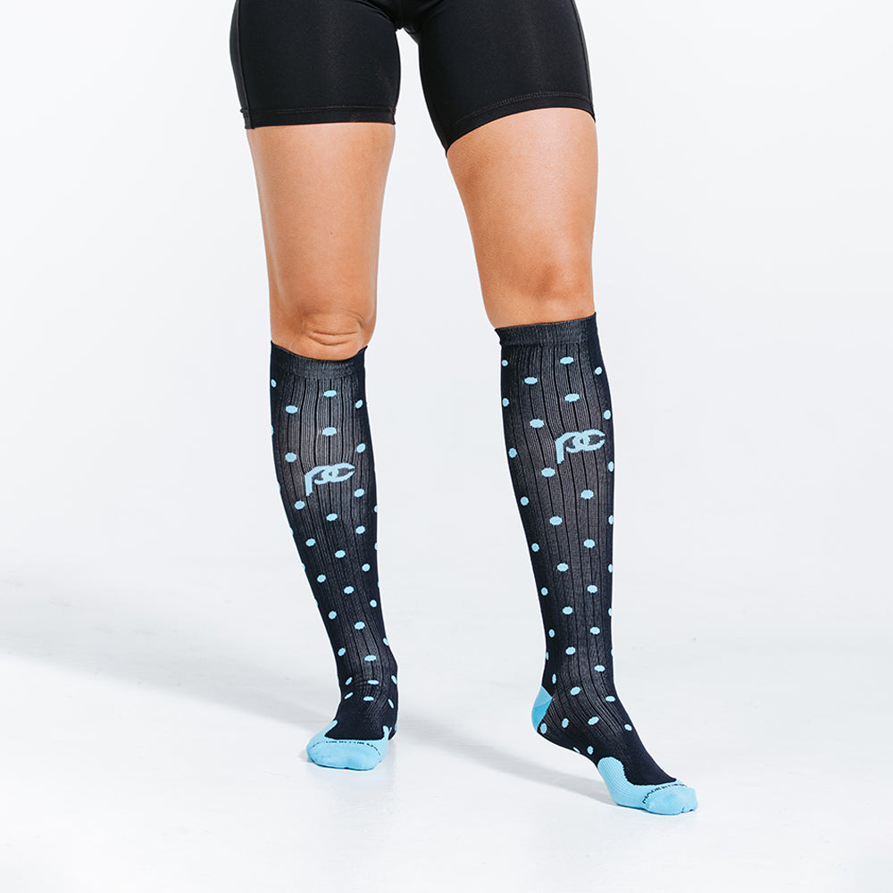 Pro Compression Marathon Socks, Navy Dots