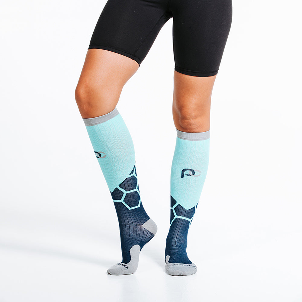 Pro Compression Marathon Socks, Navy and Mint Boom